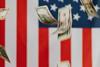 American flag and money falling down