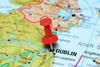 map pin pointing to dublin ireland on a road map a6ccj8
