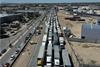 Trucks lining up in Cuidad Juárez waiting to cross from Mexico into the US