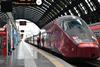 Modern high-speed train at Milano Centrale Railway Station in Italy