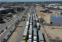 Trucks lining up in Cuidad Juárez waiting to cross from Mexico into the US