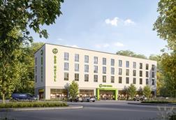 Rendering of a B&B hotel, Copyright- GARBE Commercial Living