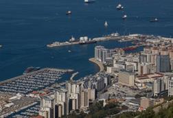 Aerial view of Gibraltar's coastline and marina