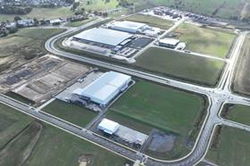 Drone shot of distribution centres At Ruakura Superhub with Inland Port at centre top