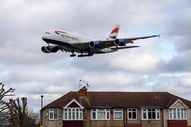 British Airways plane landing at Heathrow Airport