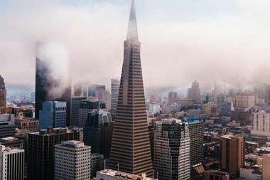 Aerial view of San Francisco's skyline featuring the Transamerica Pyramid