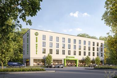 Rendering of a B&B hotel, Copyright- GARBE Commercial Living