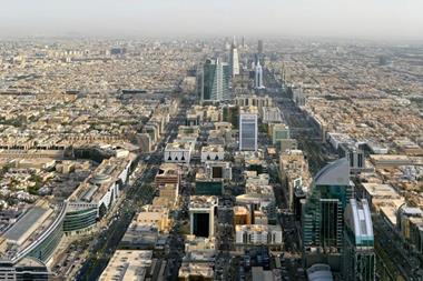 Aerial view of Riyadh City skyline in Saudi Arabia