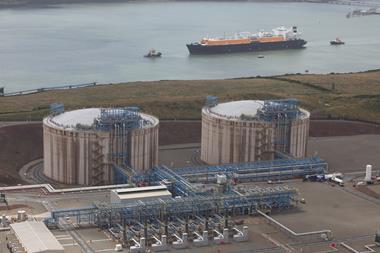 Dragon LNG, liquefied natural gas regasification terminal in Milford Haven, Wales.
