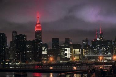 Empire State Building is lit up in red to raise awareness for live-event workers across the US