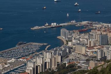 Aerial view of Gibraltar's coastline and marina