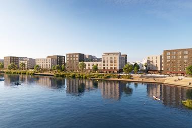 View from water of Greystar's development at Waterbeach, Cambridgeshire (credit architects AFK Studios)