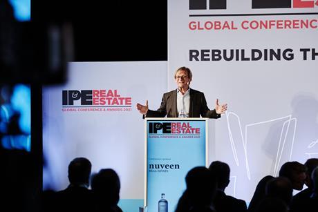 Piet Eichholtz addressing the IPE Real Estate Conference & Awards in 2021