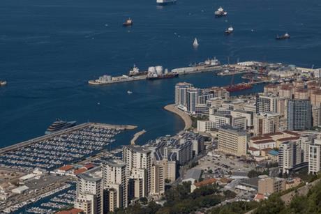 Aerial view of Gibraltar's coastline and marina