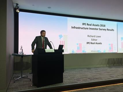 IPE Real Assets editor Richard Lowe presenting IPE's 2018 Infrastructure Investor Survey results