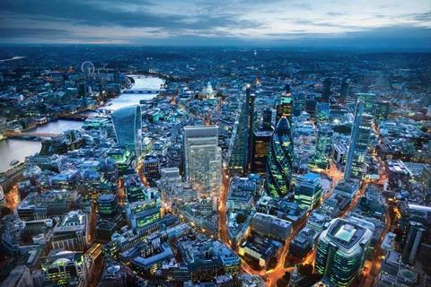 Aerial shot of London showing rendering of 40 Leadenhall development