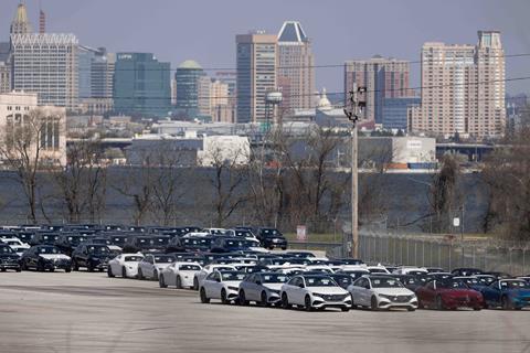 Mercedes cars parked in Baltimore in 2024 following bridge collapse