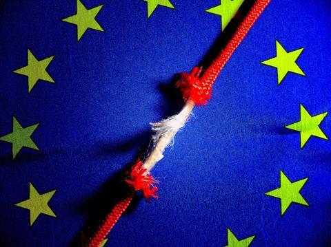 brexit flag with stars and red rope rs