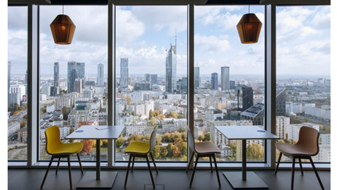 Warsaw skyline from Google''s office in The Hub