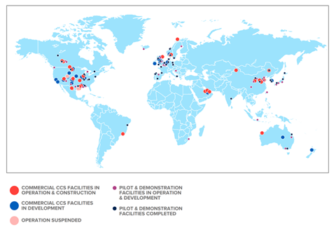 Figure 3: World Map of CCS Facilities at Various Stages of Development