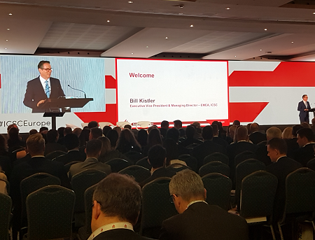 bill kistler icsc s european md addresses the conference in barcelona on the opening day