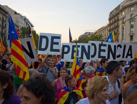 catalonia independence protest in barcelona on 11 september 2017